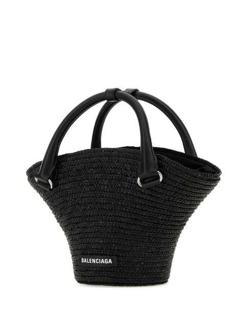 Balenciaga mini braided-raffia tote bag - Black