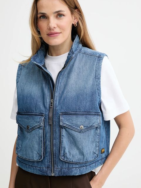 G-Star bezrękawnik jeansowy 0 kolor niebieski przejściowy D26944.E090