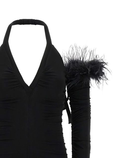 PINKO Ottovolante feather-trimmed halter bodysuit - Black