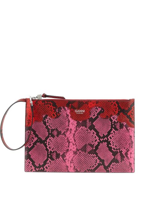 GANNI Fairy embossed snake-print clutch bag - Pink - zdjęcie produktu nr 1