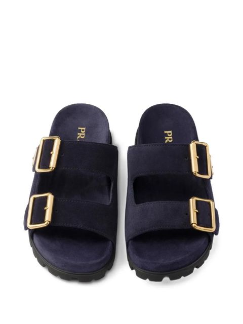 Prada buckle suede slides - Blue