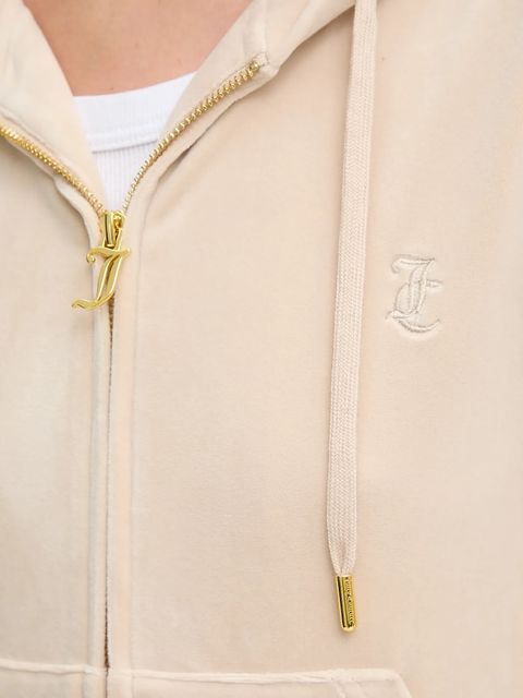 Juicy Couture bluza ROBERTSON HOODIE damska kolor beżowy z kapturem z aplikacją JCAP176G