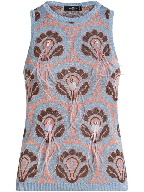 ETRO feather-embellished jacquard top - Blue - zdjęcie produktu nr 1