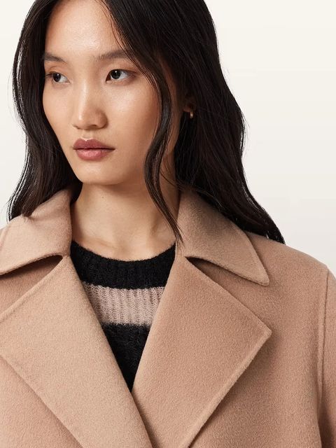 AllSaints płaszcz z dodatkiem wełny SELLMA kolor brązowy W019OD - zdjęcie produktu nr 2