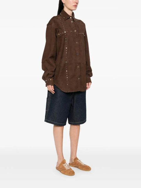 Moschino stud-embellishment suede shirt - Brown