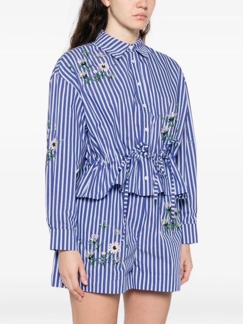 Maje floral-embroidered striped shirt - Blue
