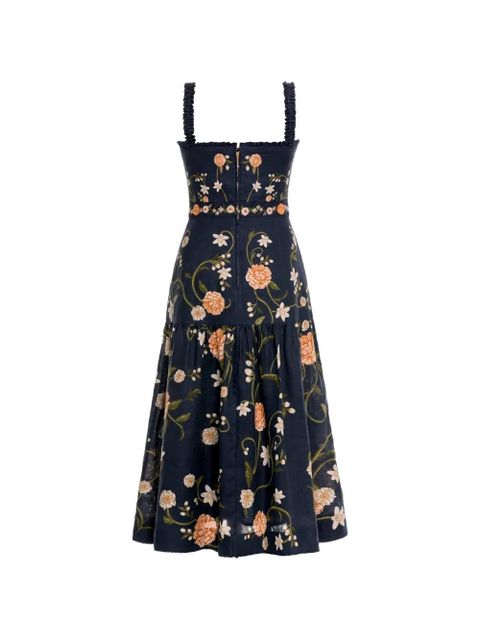Agua By Agua Bendita Nispero Valle floral-print tiered linen midi dress - Blue - zdjęcie produktu nr 2