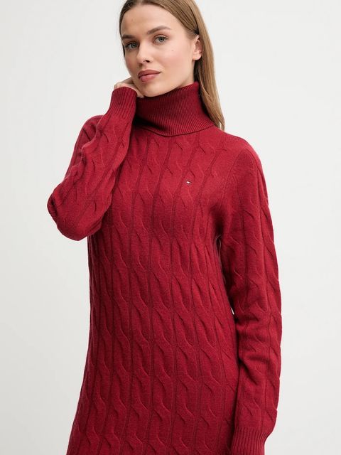 Tommy Hilfiger sukienka z dodatkiem wełny kolor bordowy maxi prosta WW0WW46429