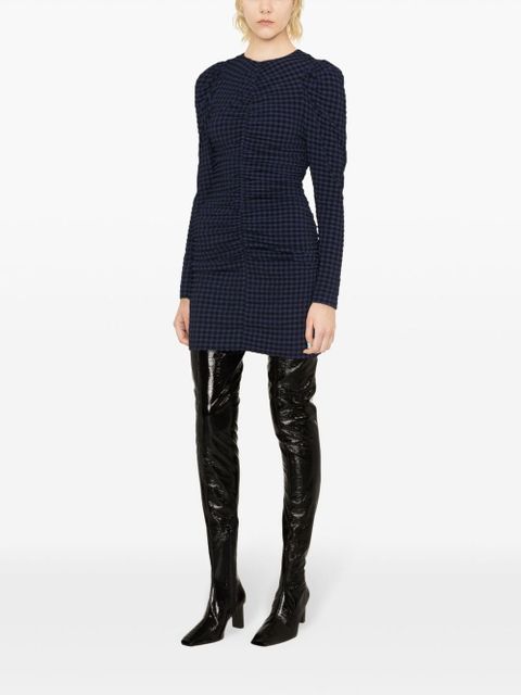 GANNI checkered seersucker mini dress - Blue