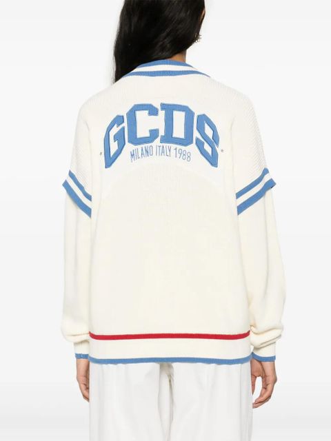 GCDS logo-patch cotton cardigan - White