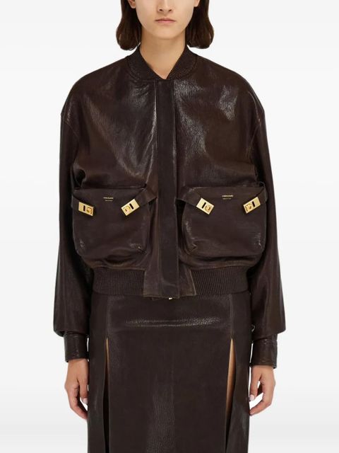 Ferragamo ribbed-trim patch-pocket bomber jacket - Brown