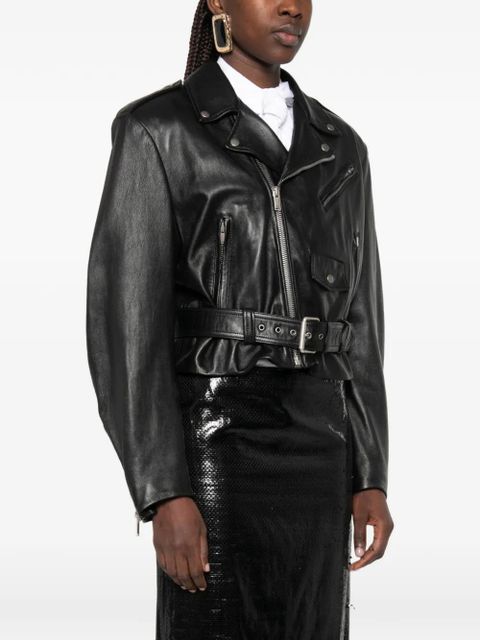 Saint Laurent belted biker jacket - Black