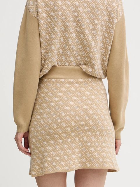 Guess spódnica z domieszką wełny AUBREY kolor beżowy mini ołówkowa W5BD81 Z3JD2