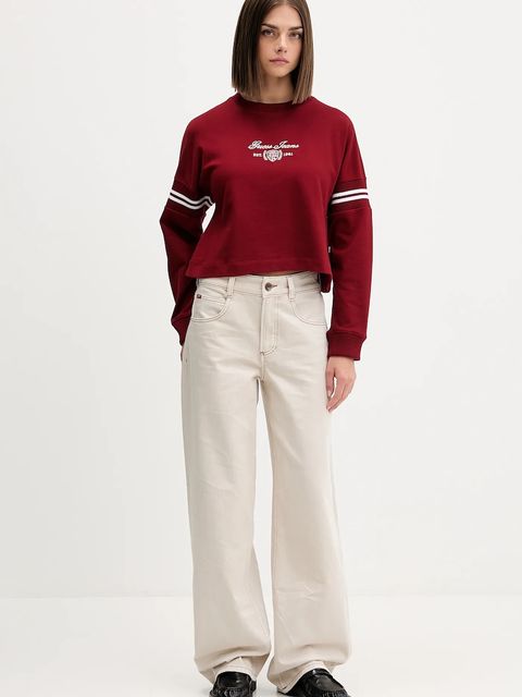 Guess Jeans bluza bawełniana damska kolor bordowy z aplikacją W5BQ25 KCYM1