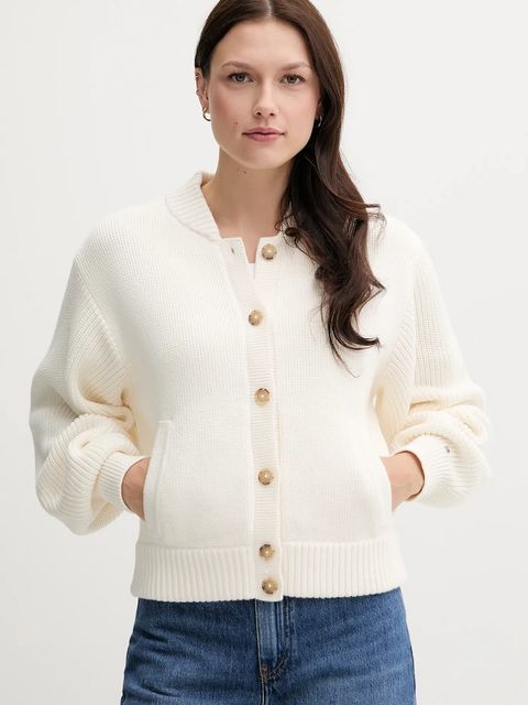 Tommy Hilfiger kardigan bawełniany damski kolor beżowy ciepły WW0WW45692 - zdjęcie produktu nr 1