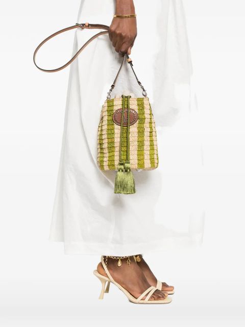 Valentino Garavani striped Vlogo raffia bucket bag - Neutrals - zdjęcie produktu nr 2