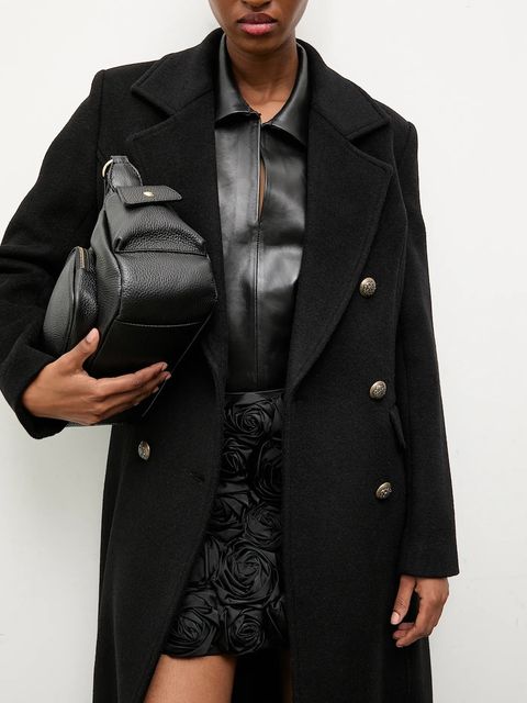 Answear.LAB płaszcz wełniany kolor czarny przejściowy dwurzędowy