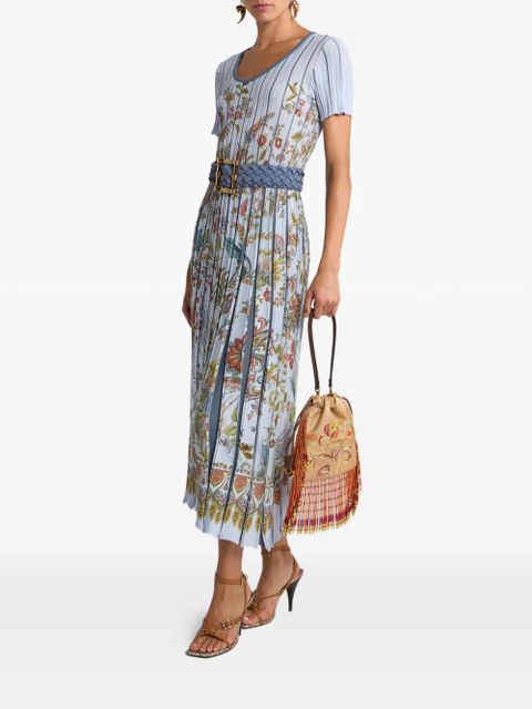 ETRO pleated floral-print midi dress - Blue