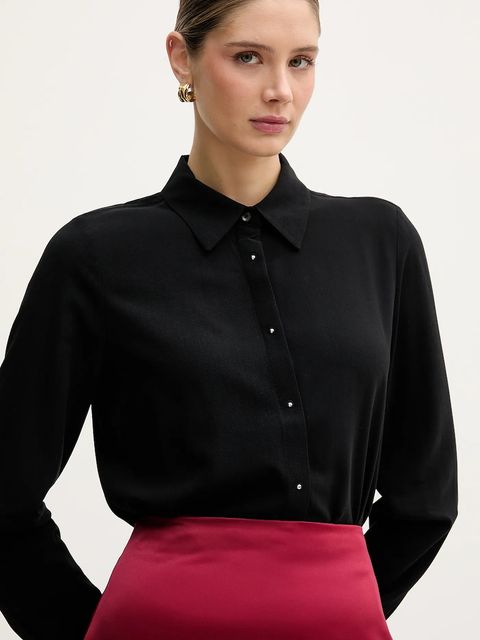 United Colors of Benetton koszula damska kolor czarny regular z kołnierzykiem klasycznym 55M1DQ0CP