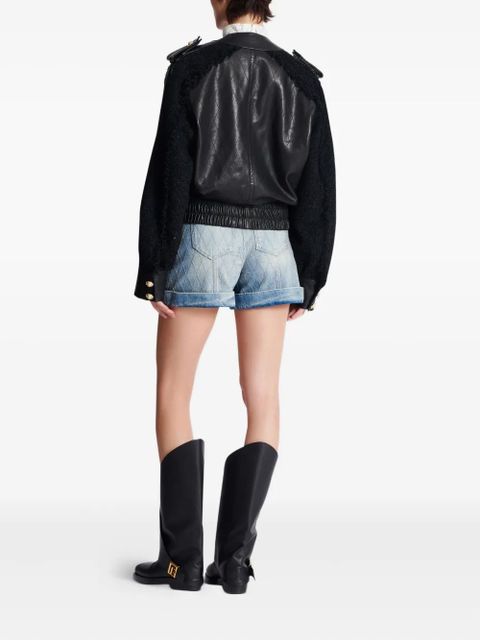 Balmain tweed-panel leather bomber jacket - Black