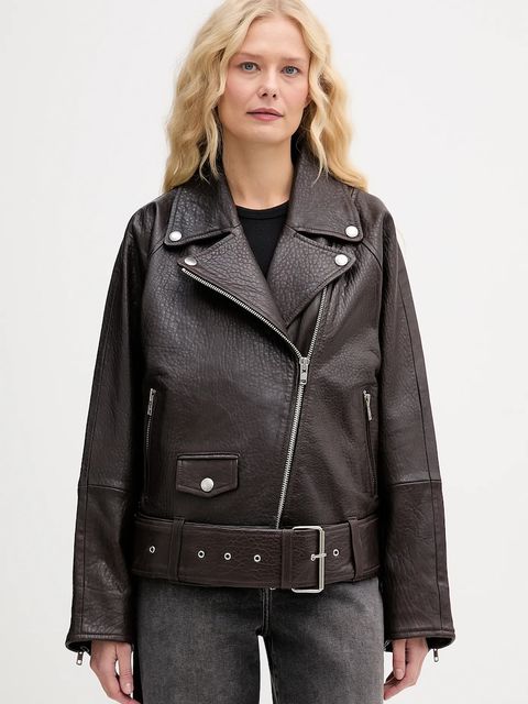 Stand Studio ramoneska skórzana Romy kolor brązowy przejściowa oversize 66617-7970 - zdjęcie produktu nr 1