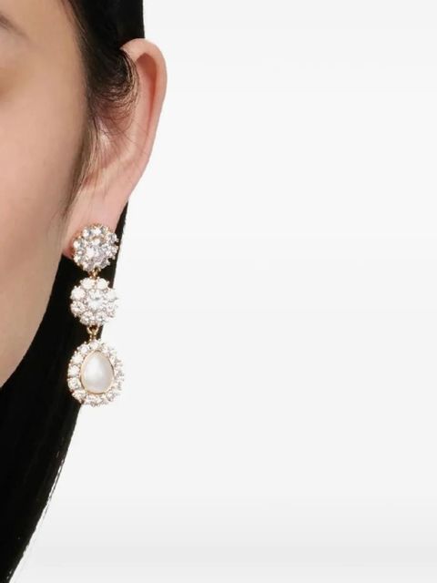 Self-Portrait crystal flower pearl earrings - Gold