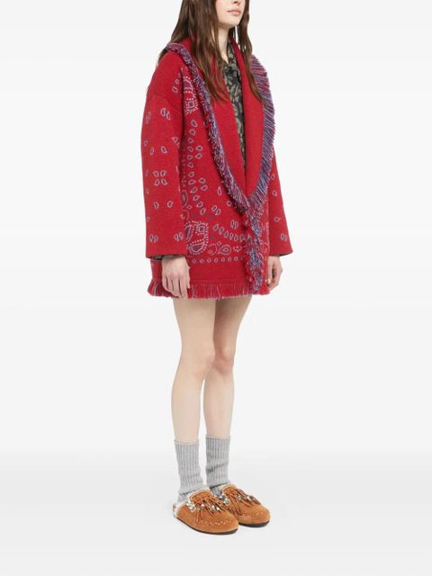Alanui bandana-jacquard fringe cardigan - Red