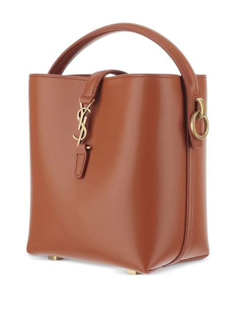 Saint Laurent mini Le 37 logo-plaque bucket bag - Brown