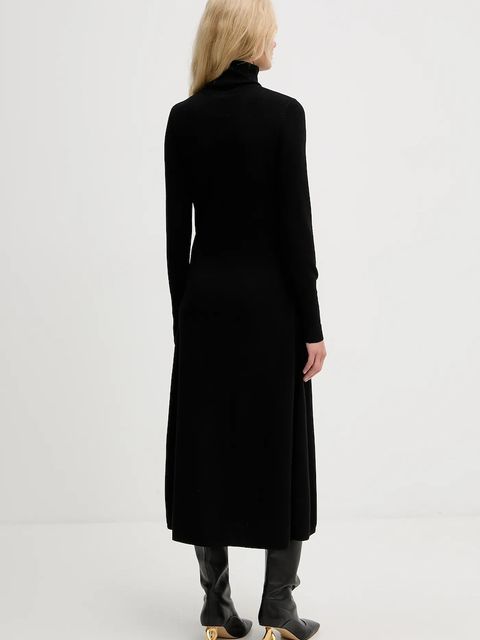 Fracomina sukienka z dodatkiem wełny kolor czarny midi rozkloszowana FR25WD5004K459Q7