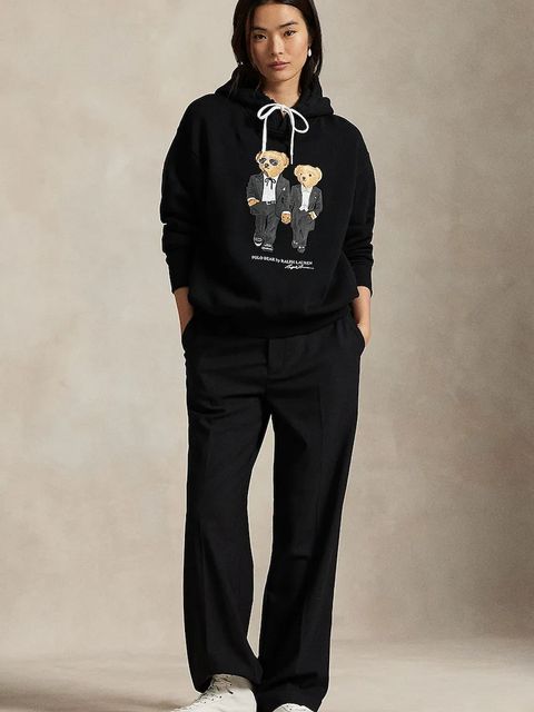 Polo Ralph Lauren bluza damska kolor czarny z kapturem z nadrukiem 211A87106