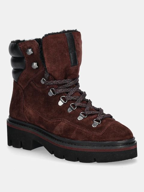 Medicine botki skórzane damskie kolor bordowy na platformie - zdjęcie produktu nr 1