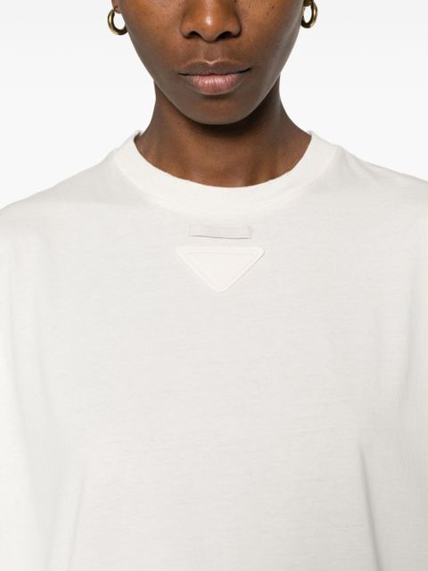 Prada embroidered triangle-logo T-shirt - Neutrals