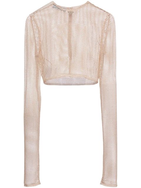 Prada pearl-embellished mesh top - Neutrals - zdjęcie produktu nr 1