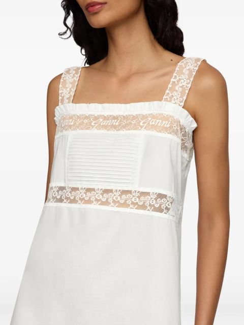 GANNI lace-trim mini dress - White