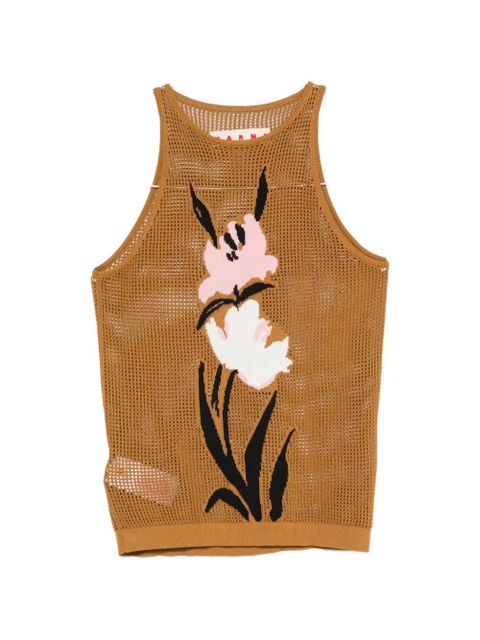 Marni floral-intarsia mesh top - Brown - zdjęcie produktu nr 1