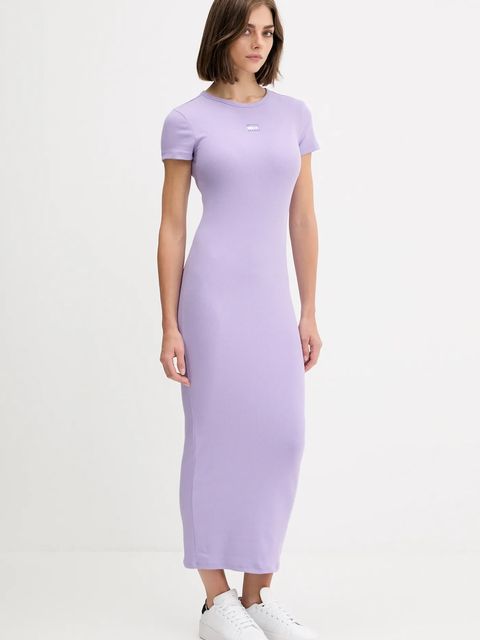 Tommy Jeans sukienka kolor fioletowy midi dopasowana DW0DW20873 - zdjęcie produktu nr 2