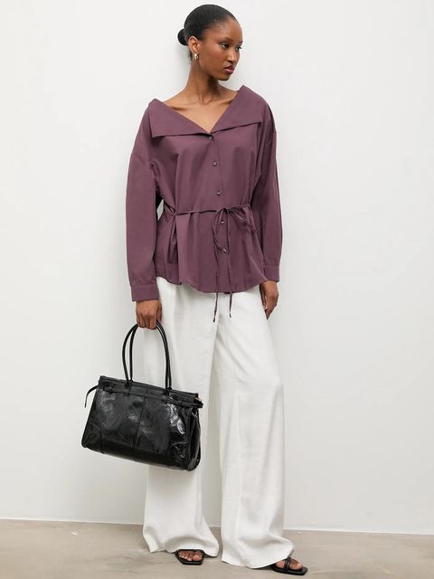 Answear.LAB koszula bawełniana damska kolor bordowy regular z kołnierzykiem klasycznym