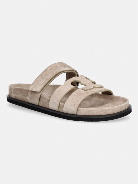 Tory Burch klapki na płaskim obcasie damskie zamszowe Ines Sport Slide - zdjęcie produktu nr 1