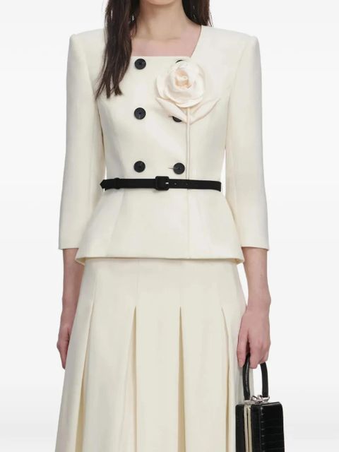 Self-Portrait floral-appliqué pleated midi dress - Neutrals - zdjęcie produktu nr 1