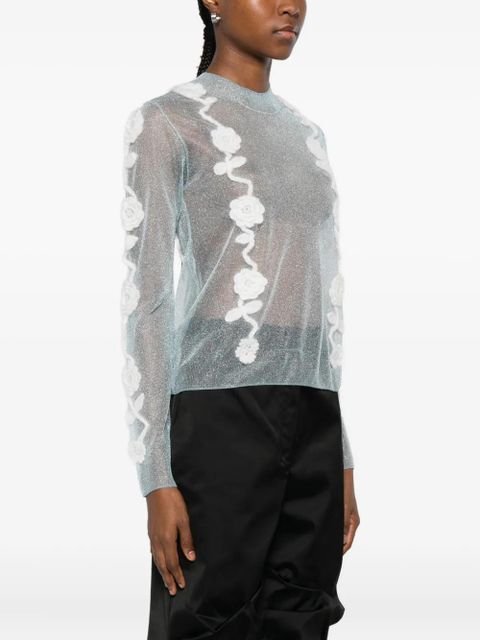 GANNI floral-appliqué blouse - Blue