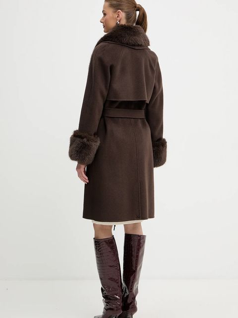 Marciano by Guess płaszcz z dodatkiem wełny LILIANA kolor brązowy 5BGL46 7125A