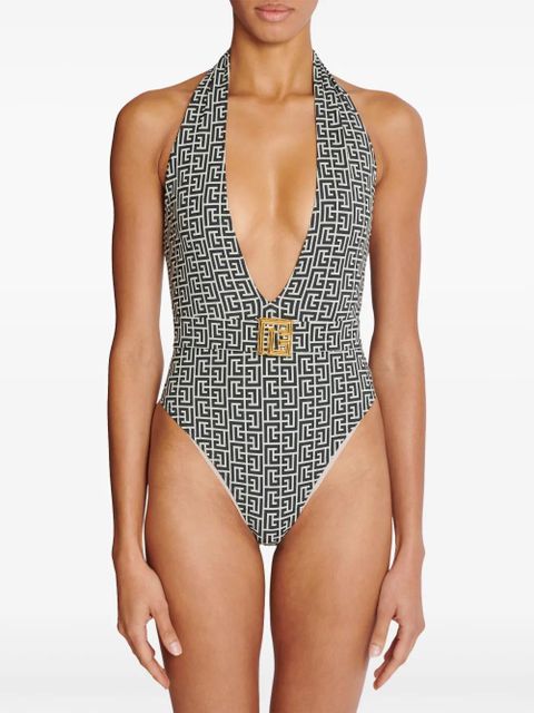 Balmain PB Labyrinth-print swimsuit - Grey