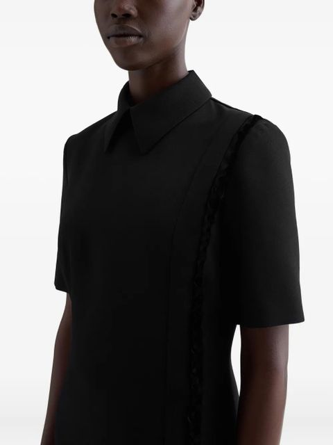 Jil Sander pointed collar ruffle wool gabardine dress - Black
