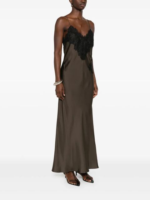 Róhe lace-detail silk maxi dress - Brown