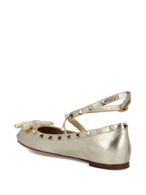 Valentino Garavani Rockstud leather ballerina shoes - Gold