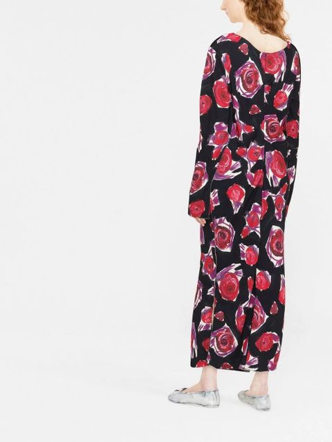 Marni rose print long dress - Black