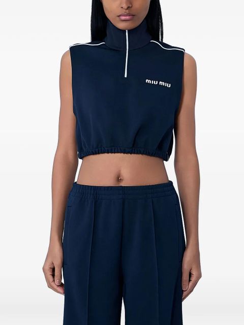 Miu Miu high-neck zip-up crop top - Blue - zdjęcie produktu nr 1