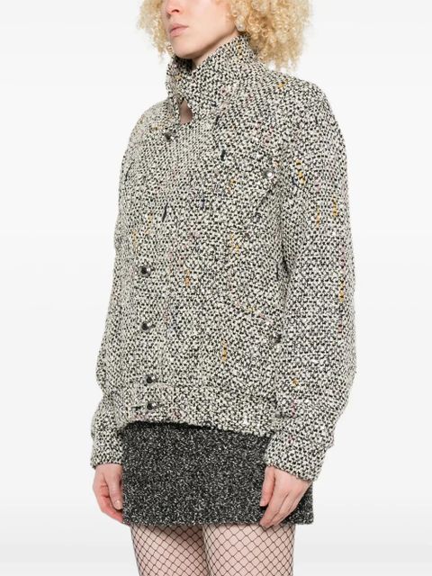 Alessandra Rich tweed speckled bomber jacket - White