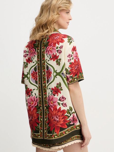 Farm Rio koszula z dodatkiem lnu kolor multicolor regular z kołnierzykiem klasycznym 344169