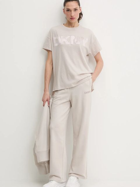 Dkny t-shirt bawełniany damski kolor beżowy DP6T1534